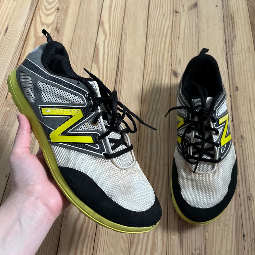 New Balance Minimus Training Shoes Mens 11.5 2E White Grey Neon Yellow Mesh